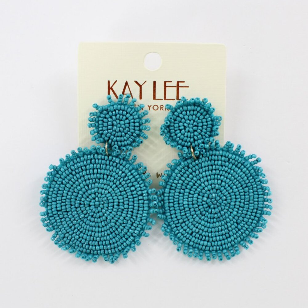 KAYLEE Seed Beaded Beautiful Boho Turq Double Circle Post Earrings Made ❤️ in In